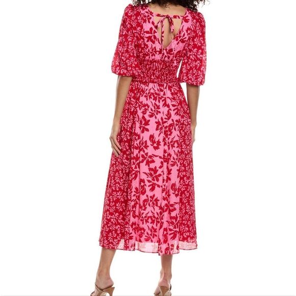 NEW Taylor pink and red printed ditzy Yoryu jaquard midi maxi dress 10‎ - Picture 3 of 10